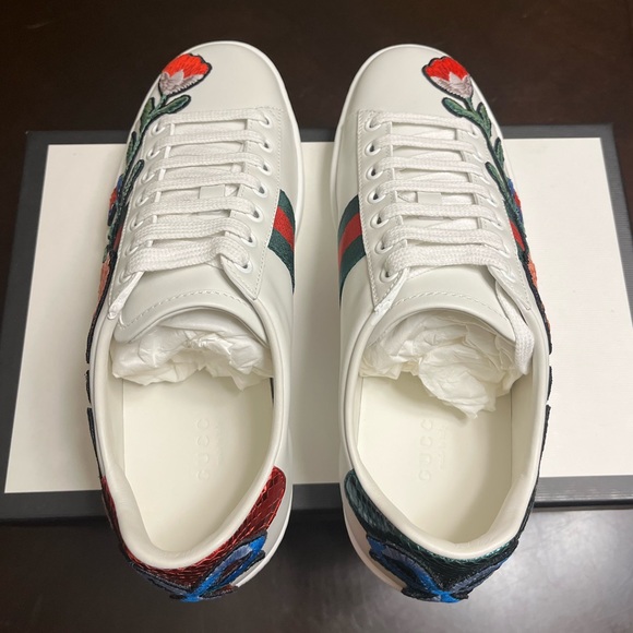 New Gucci Ace Embroidered Floral Sneaker Shoes Size 38.5 / US 8.5 - Picture 12 of 16